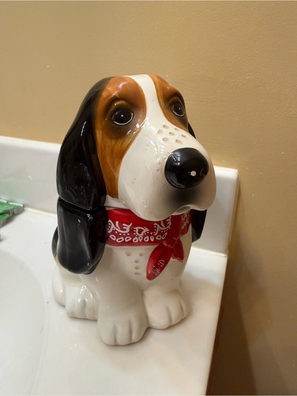 The Pioneer Woman Ceramic Basset Hound Cookie Jar with Red Bandana